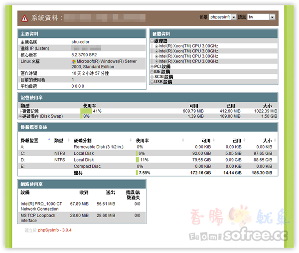 phpSysInfo 幫你檢查虛擬主機的硬體設備資訊